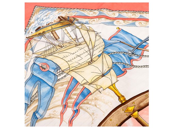 Foulard di seta plissettato Hermès Pink Vive le Vent 90 - vista 7