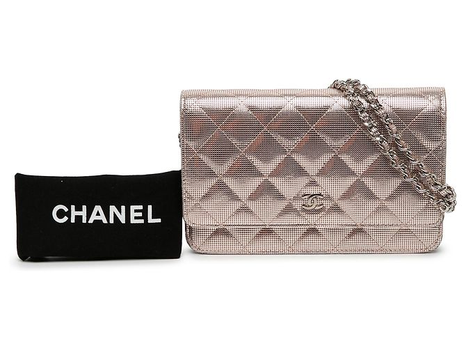 Chanel Pink CC Quilted Metallic Calfskin Pixel Effect Wallet On Chain - Ansicht 6