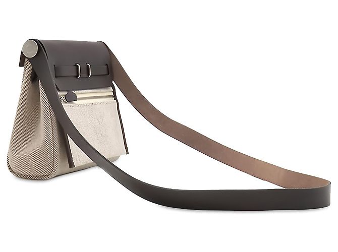 Hermès Herbag Zip 20 in Toile Militaire Beige e Vache Hunter - vista 2