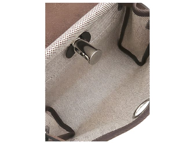 Hermès Herbag Zip 20 in Toile Militaire Beige e Vache Hunter - vista 4
