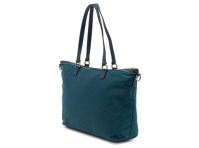 Sac cabas convertible Prada en Tessuto bleu avec garnitures en Saffiano et fermeture éclair frontale - vue 2