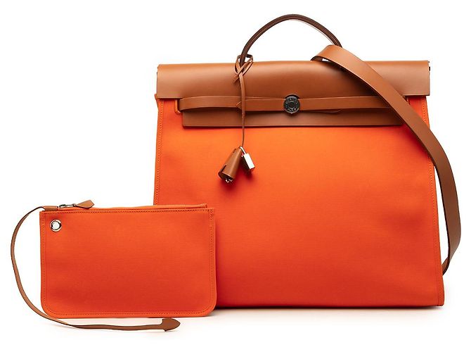 Hermès Orange Toile Herbag Zip 39 - vue 7
