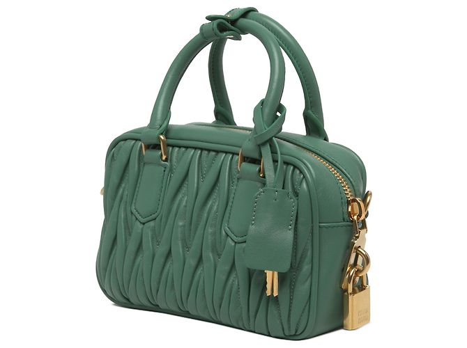 Borsa Satchel Miu Miu Arcadie Small in Nappa Matelassé Verde - vista 2