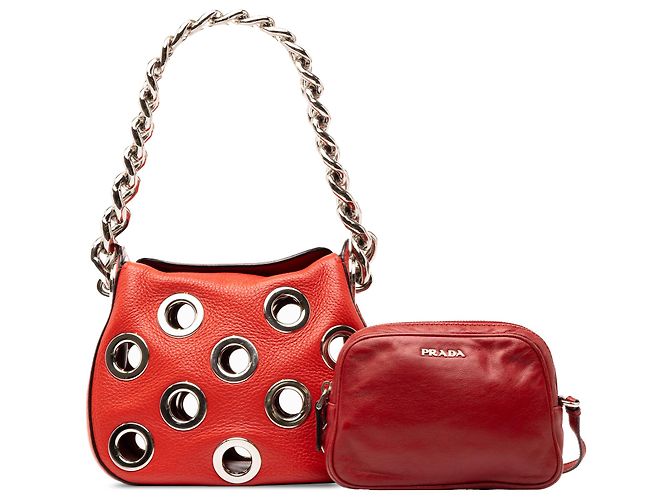 Borsa Prada Red Vitello Daino con occhielli - vista 7