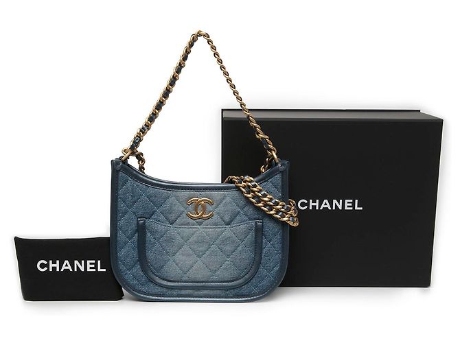 Bolsa Hobo Chanel Blue CC Quilted Denim - vista 6