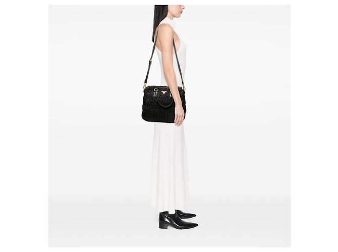 Bolsa Satchel Prada em Tessuto Gaufre Preta - vista 6