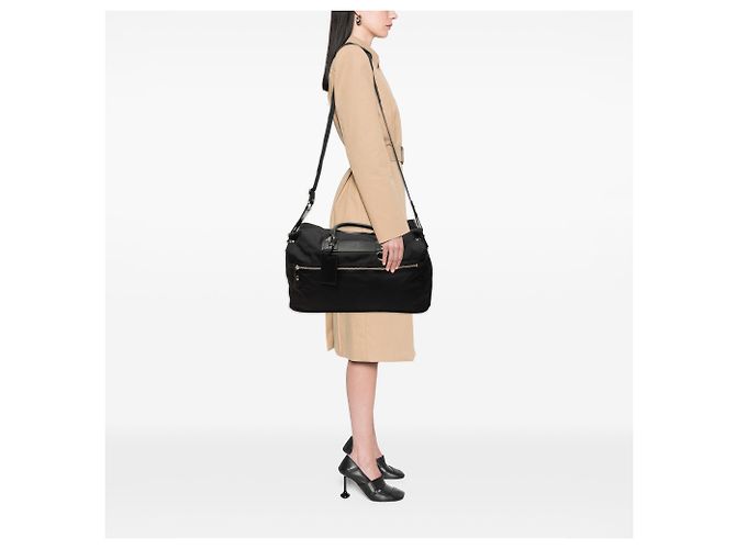 Borsa da viaggio Gucci in nylon nero con banda Web - vista 7
