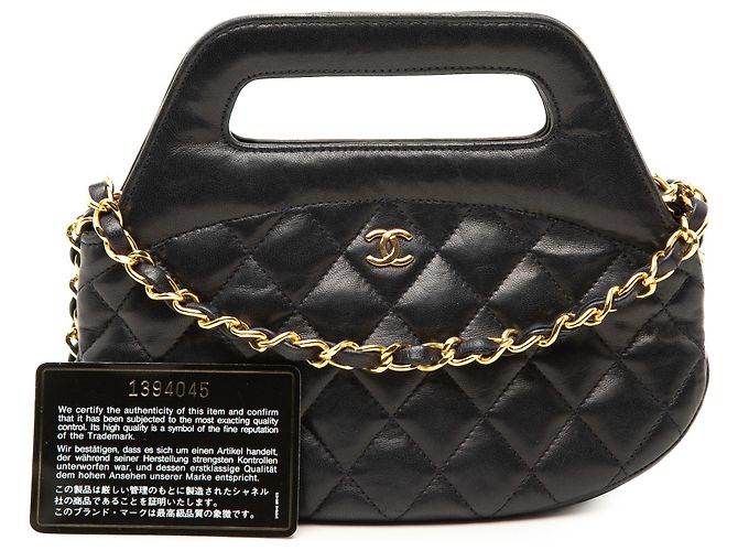 Borsa rotonda Chanel Black CC Quilted Lambskin con manico superiore - vista 7