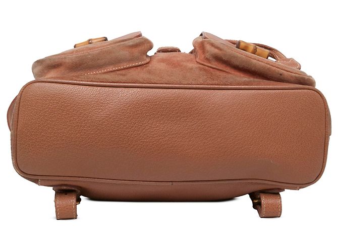 Bamboo Zaino Gucci Large in camoscio marrone con coulisse e bambù - vista 3