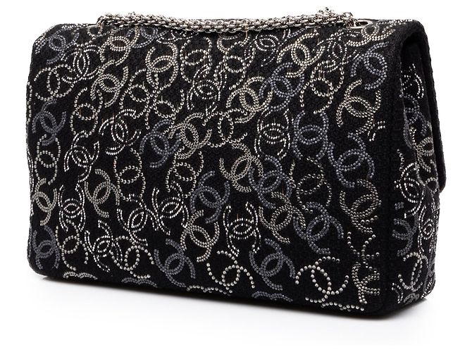 Chanel Black Paris Shanghai Jumbo Tweed Strass Embellished Pudong Double Flap - vista 2
