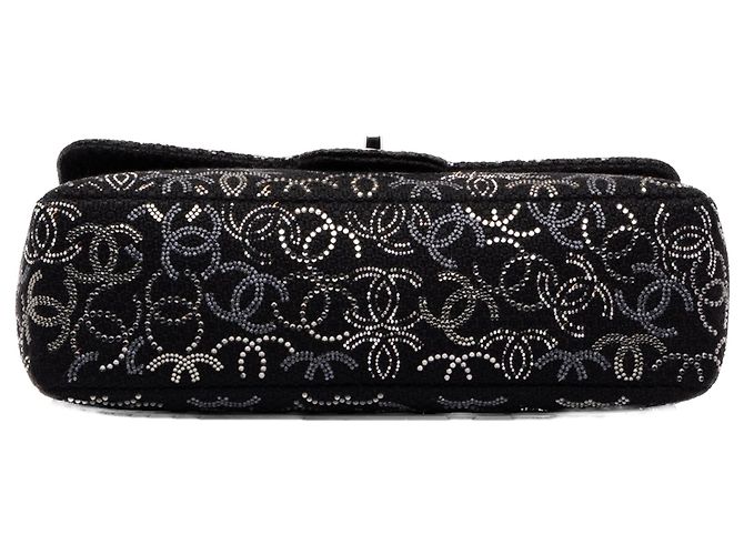 Chanel Black Paris Shanghai Jumbo Tweed Strass Embellished Pudong Double Flap - vista 3