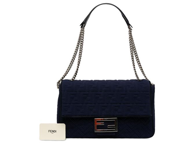Fendi Blue Large Zucca Embossed Technical Fabric Chain Midi Baguette Tasche - Ansicht 6