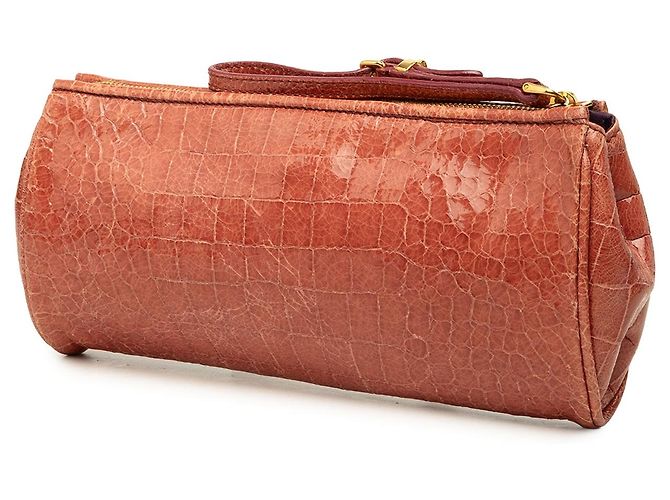Pochette Miu Miu Saint Cocco Lux in vernice effetto coccodrillo rosa - vista 2