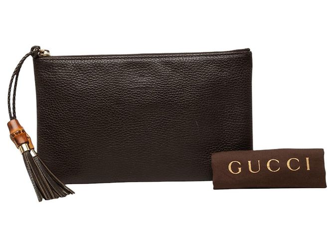 Bamboo Clutch Gucci de piel de becerro marrón con bambú - vista 7