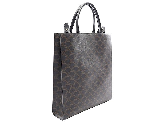 Céline Celine Cabas Vertical Medium Triomphe in tela rivestita marrone - vista 2