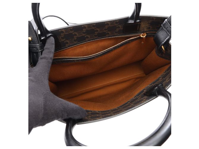 Céline Celine Cabas Vertical Medium Triomphe in tela rivestita marrone - vista 3