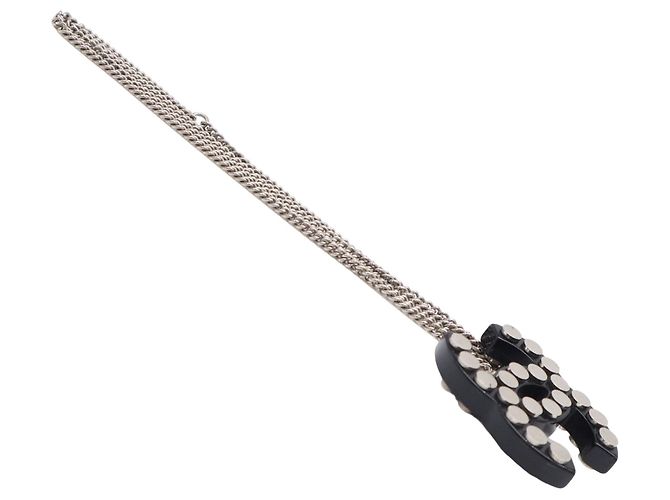 Collana con pendente in resina e ottone borchiato CC argento Chanel - vista 4