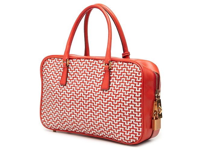 Bolsa de mão Prada Bauletto em pele de cabra trançada vermelha Madras - vista 2