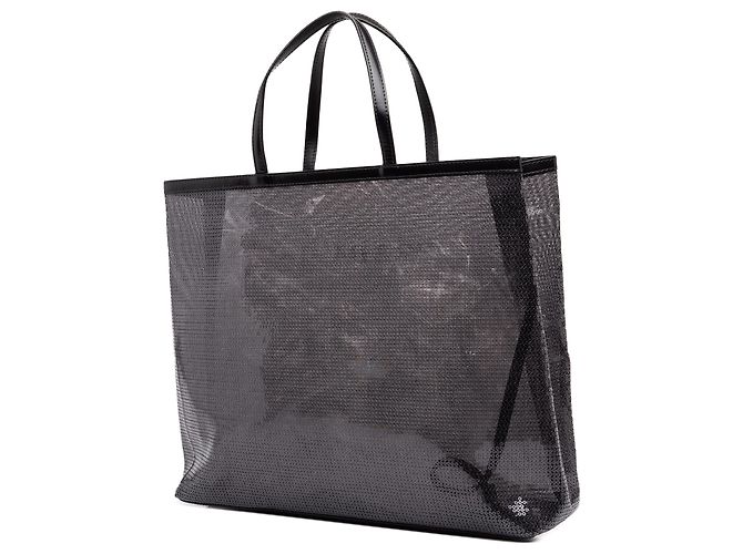 Borsa Tote Prada Large in mesh con paillettes nera con logo - vista 2