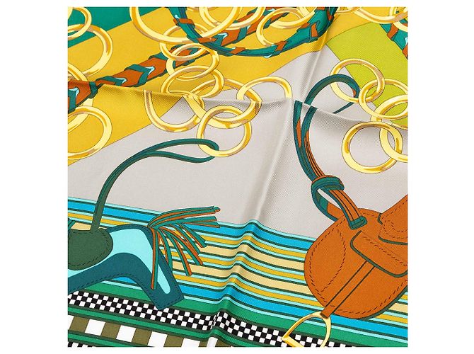 Foulard in seta Hermès Green Brides et Gris Gris 90 - vista 8