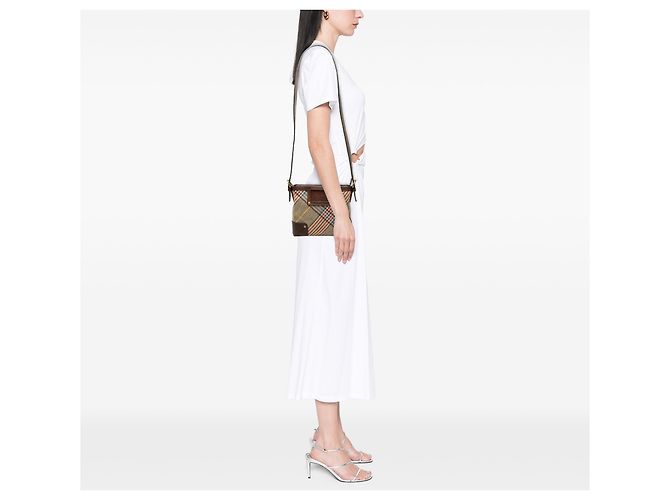 Borsa a tracolla Burberry Brown Nova Check in lana - vista 6