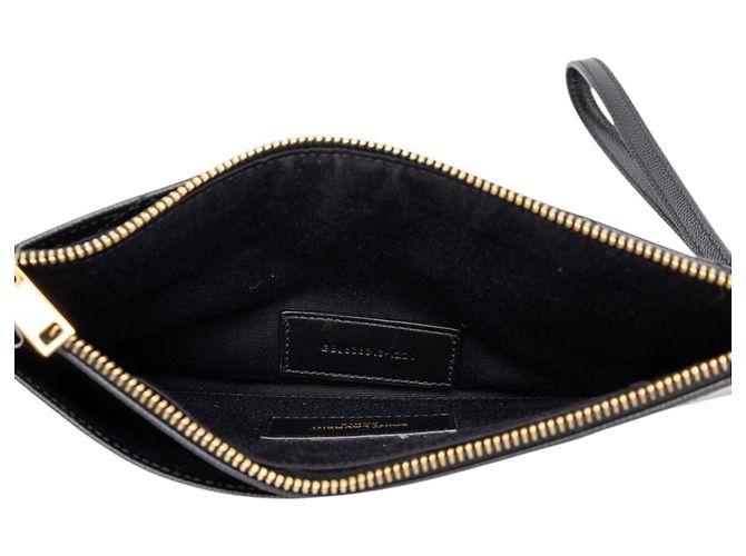Autre Marque Saint Laurent Black Grain De Poudre Chevron Monogram Bill Pouch - vista 4