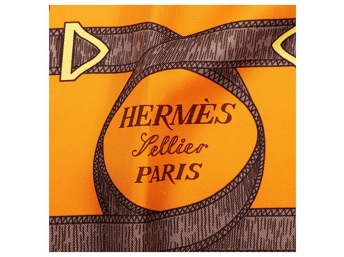 Pañuelo de seda Hermès Orange Eperon D Or 90 - vista 3
