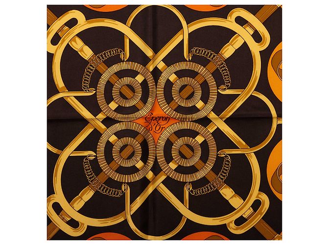 Pañuelo de seda Hermès Orange Eperon D Or 90 - vista 6