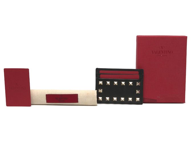 Valentino Black Leather Rockstud Card Holder - view 6
