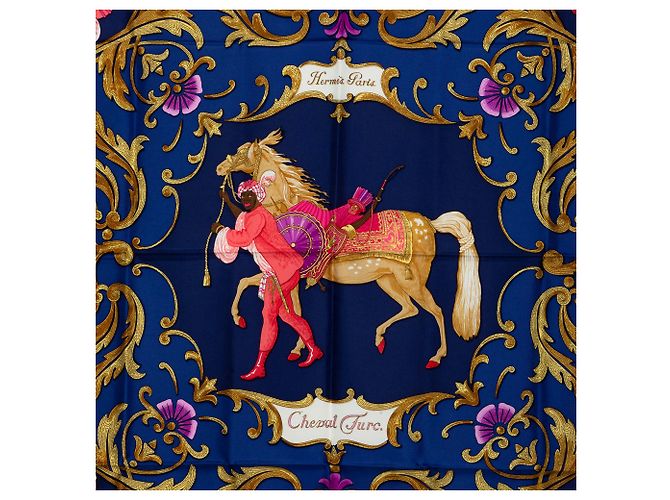 Foulard di seta Hermès Blue Cheval Turc 90 - vista 2