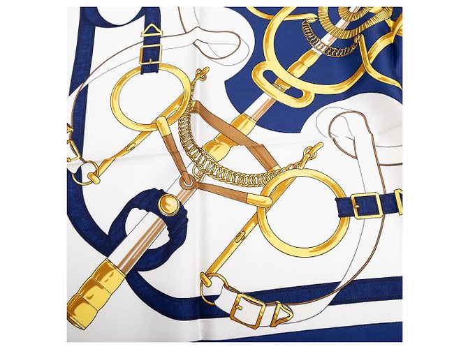 Foulard di seta Hermès White Eperon D Or 90 - vista 3