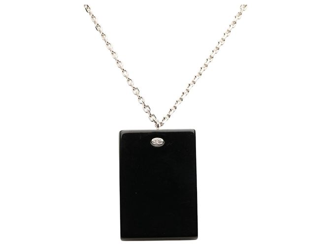 Chanel Black CC Anhänger-Halskette aus Messing, Acryl und Strass - Ansicht 3
