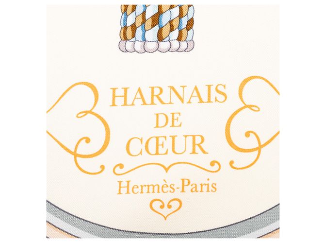Foulard di seta Hermès White Harnais de Coeur 90 - vista 5