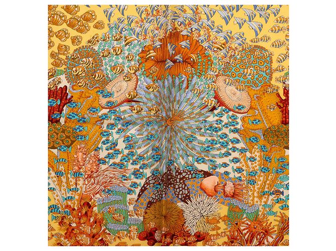 Foulard in seta Hermès Yellow Rencontre Oceane 90 - vista 2