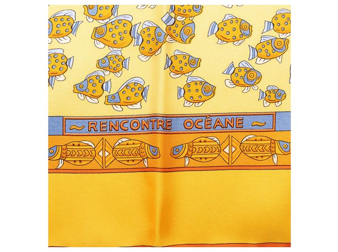 Foulard in seta Hermès Yellow Rencontre Oceane 90 - vista 3