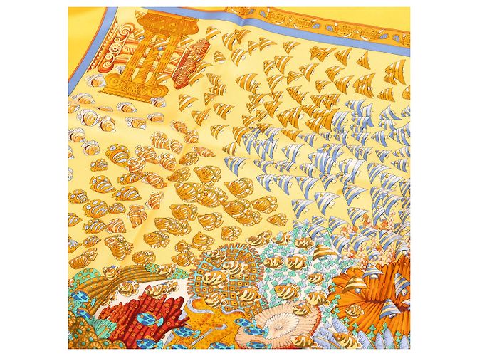 Foulard in seta Hermès Yellow Rencontre Oceane 90 - vista 7