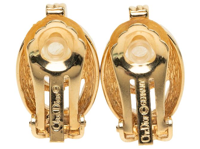 Orecchini a clip Dior Gold placcati oro con strass e logo CD - vista 2