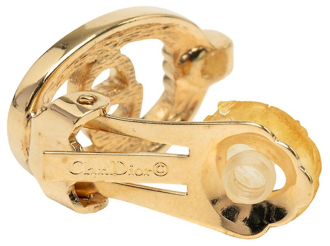 Orecchini a clip Dior Gold placcati oro con strass e logo CD - vista 3