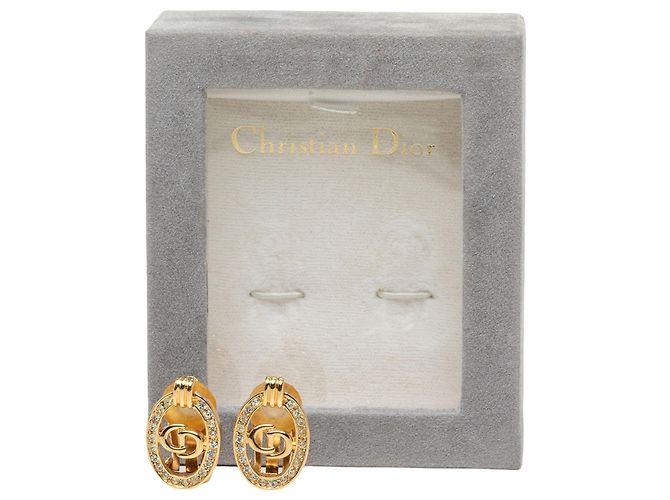 Orecchini a clip Dior Gold placcati oro con strass e logo CD - vista 4