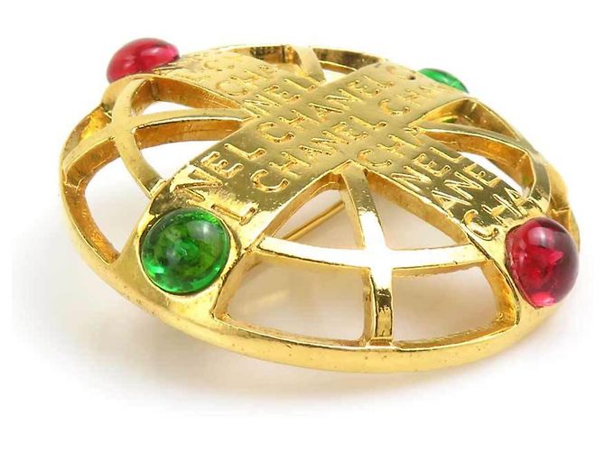 Spilla Chanel Oro Rosso Verde Vetro Metallo - vista 2