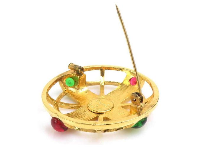 Spilla Chanel Oro Rosso Verde Vetro Metallo - vista 5
