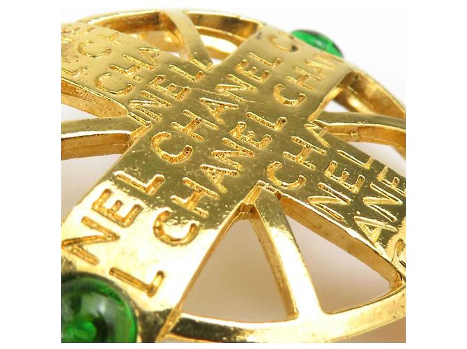 Spilla Chanel Oro Rosso Verde Vetro Metallo - vista 6