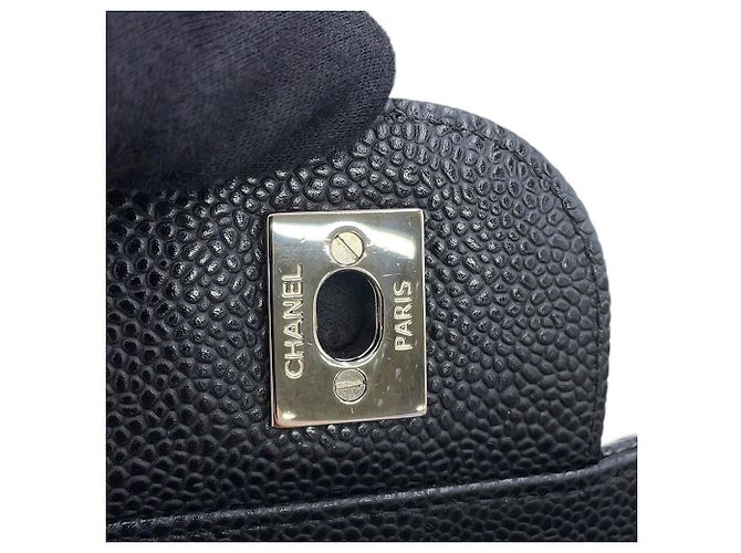 Borsa a tracolla con catena Chanel in vitello grana nera - vista 14