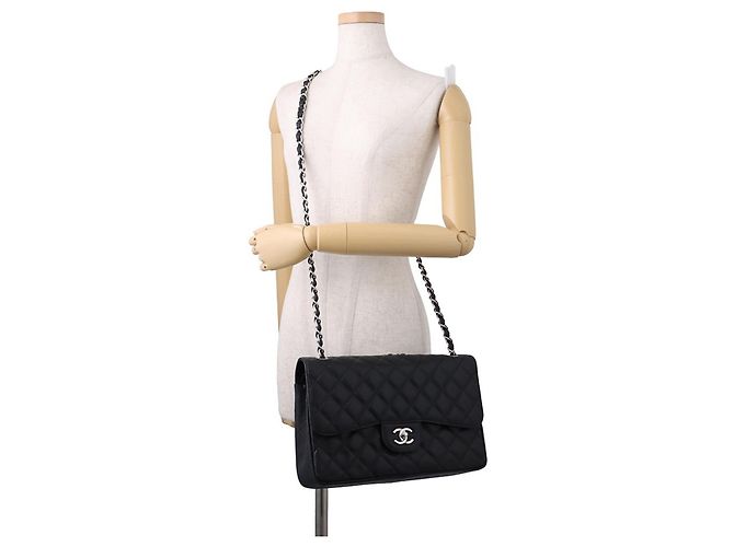 Borsa a tracolla con catena Chanel in vitello grana nera - vista 5