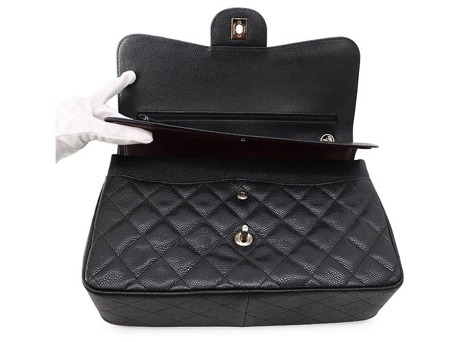 Borsa a tracolla con catena Chanel in vitello grana nera - vista 6