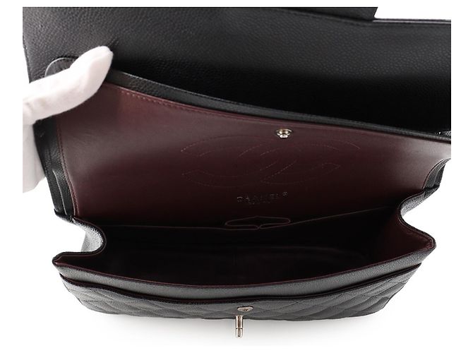 Borsa a tracolla con catena Chanel in vitello grana nera - vista 7