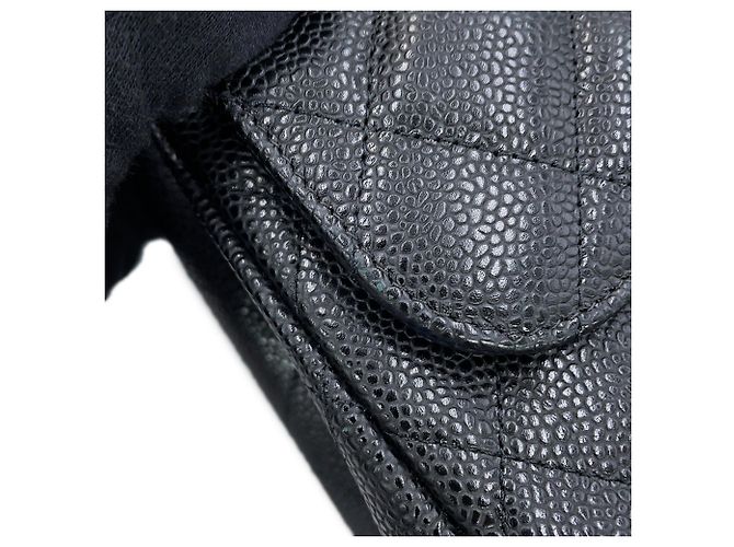 Borsa a tracolla con catena Chanel in vitello grana nera - vista 8