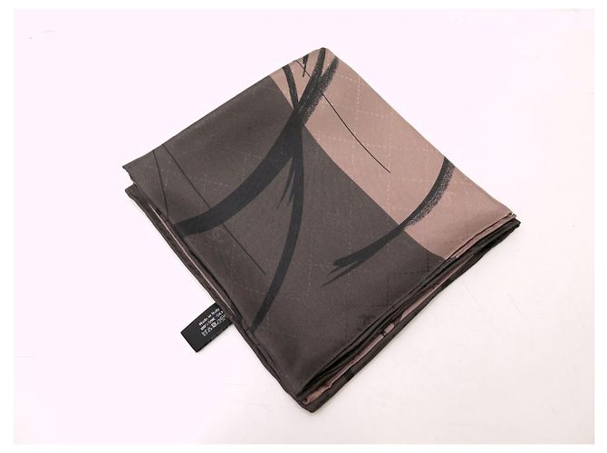 NUEVO PAÑUELO CHANEL TWILL DE SEDA CAMELIA LOGO CC CUADRADO 90 MARRÓN SILK SCARF - vista 7