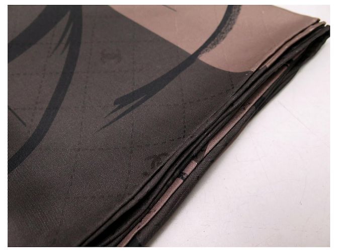 NUEVO PAÑUELO CHANEL TWILL DE SEDA CAMELIA LOGO CC CUADRADO 90 MARRÓN SILK SCARF - vista 8