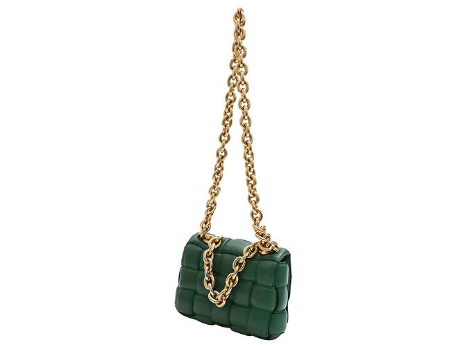 Bolsa Cassette acolchoada com corrente Bottega Veneta em couro verde - vista 3